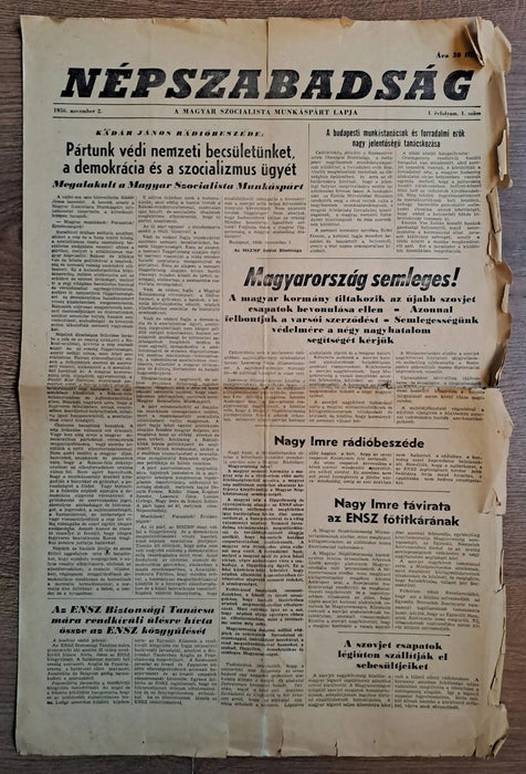 Népszabadság I. évfolyam 1. szám, 1956. november 2. - Oskola Antikvárium
