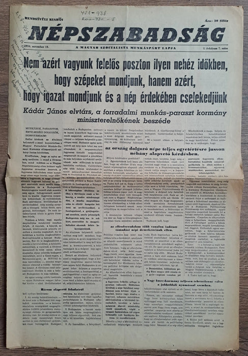 Népszabadság I. évfolyam 7. szám 1956. november 12. - Rendkívüli kiadás - Oskola Antikvárium