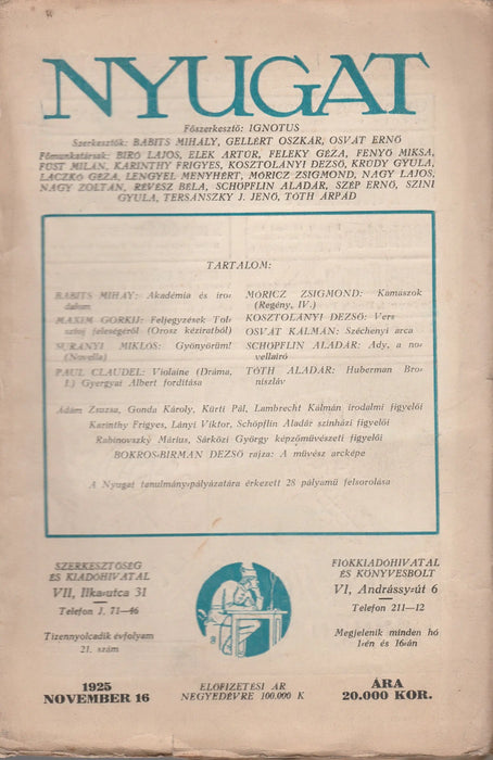 Nyugat 1925. XVIII. évfolyam 21. szám - Oskola Antikvárium