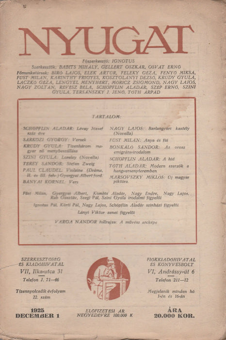 Nyugat 1925. XVIII. évfolyam 22. szám - Oskola Antikvárium