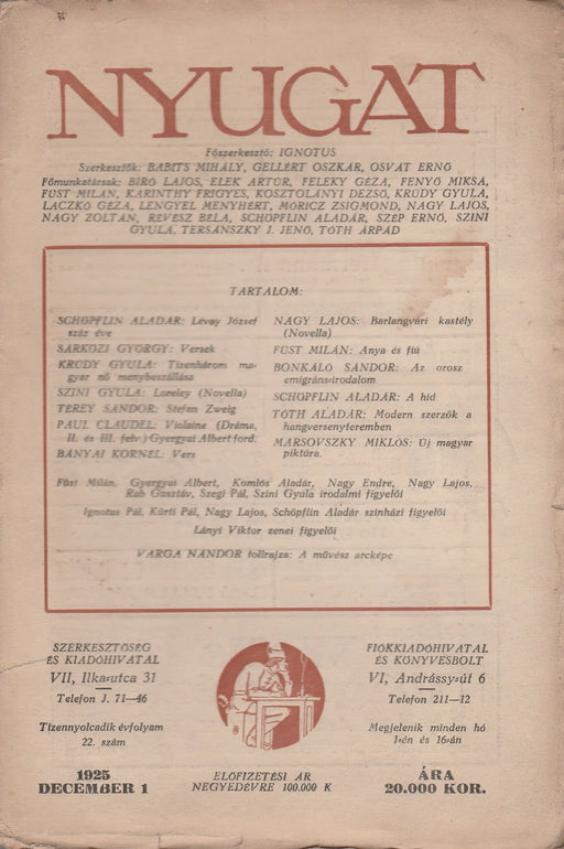 Nyugat 1925. XVIII. évfolyam 22. szám - Oskola Antikvárium