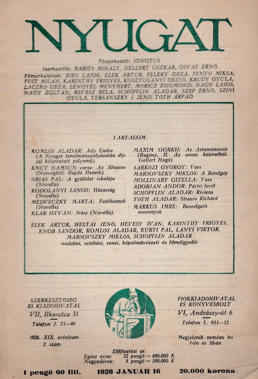Nyugat 1926. XIX. évfolyam 2. szám - Oskola Antikvárium