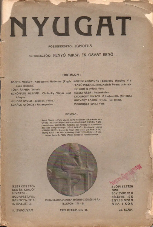Nyugat II. évfolyam 24. szám 1909 - Oskola Antikvárium