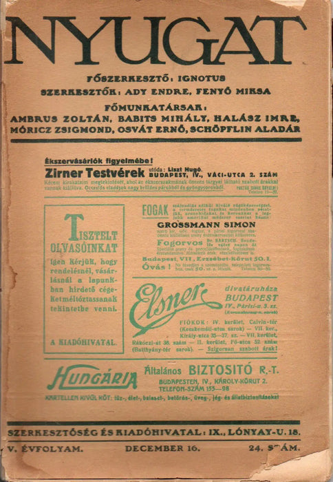 Nyugat V. évfolyam 24. szám 1912 - Oskola Antikvárium