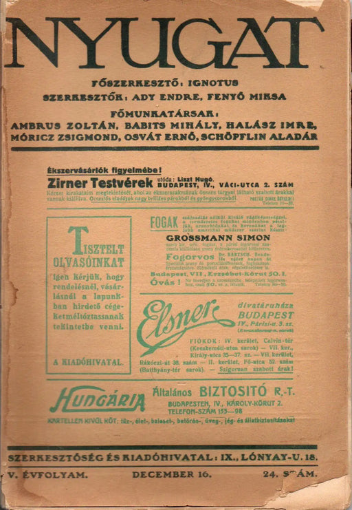 Nyugat V. évfolyam 24. szám 1912 - Oskola Antikvárium