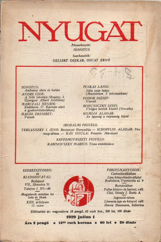 Nyugat XXII. évfolyam 13. szám 1929 - Oskola Antikvárium