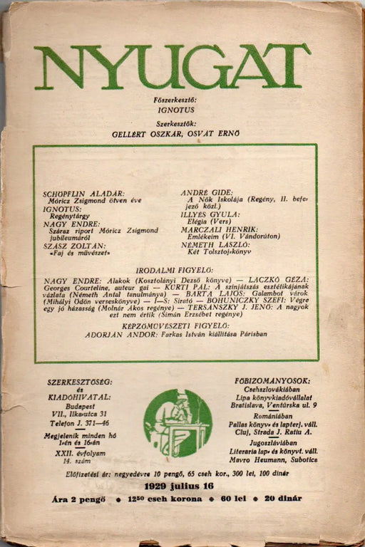 Nyugat XXII. évfolyam 14. szám 1929 - Oskola Antikvárium