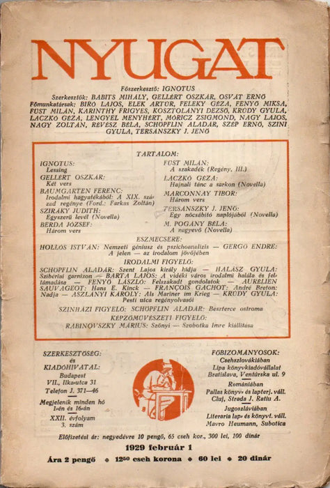 Nyugat XXII. évfolyam 3. szám 1929 - Oskola Antikvárium