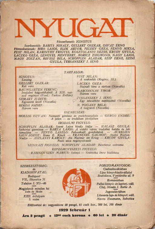 Nyugat XXII. évfolyam 3. szám 1929 - Oskola Antikvárium