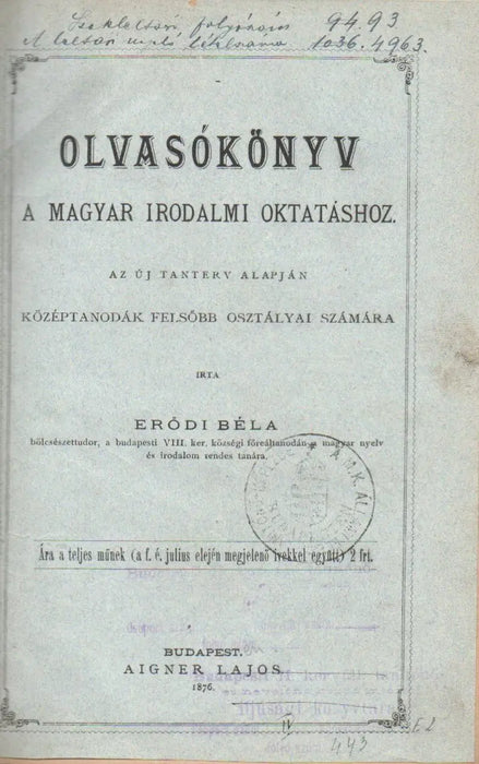 Olvasókönyv a magyar irodalmi oktatáshoz - Oskola Antikvárium