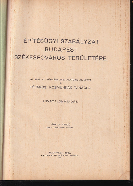 Építésügyi Szabályzat Budapest székesfőváros területére