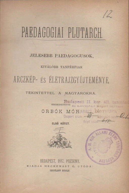 Paedagogiai Plutarch I. - Oskola Antikvárium