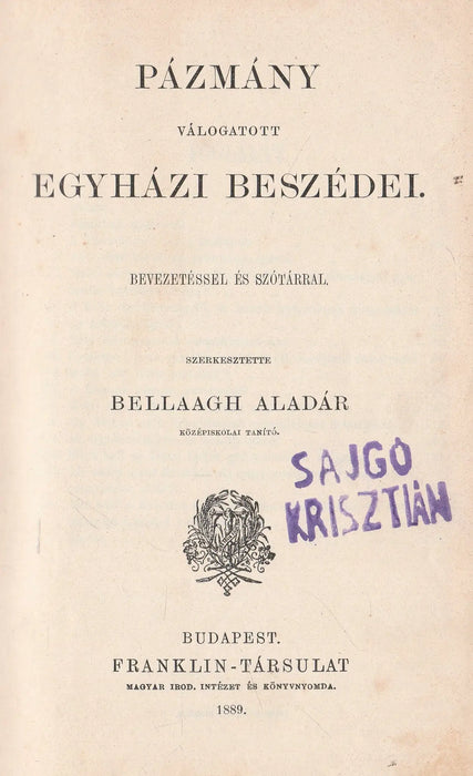 Pázmány válogatott egyházi beszédei - Oskola Antikvárium