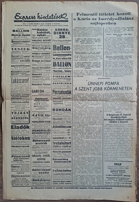 Pest IV. évf. 188. szám 1942 augusztus 21. - Oskola Antikvárium