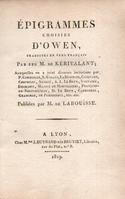 Épigrammes choisies d’Owen