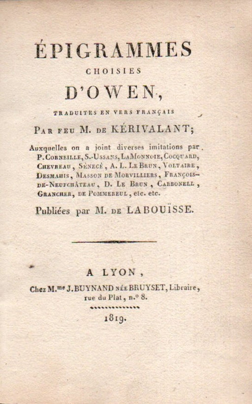 Épigrammes choisies d’Owen