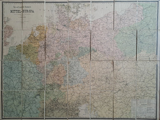 Post - und Eisenbahn - Reisekarte von Mittel - Europa - Oskola Antikvárium