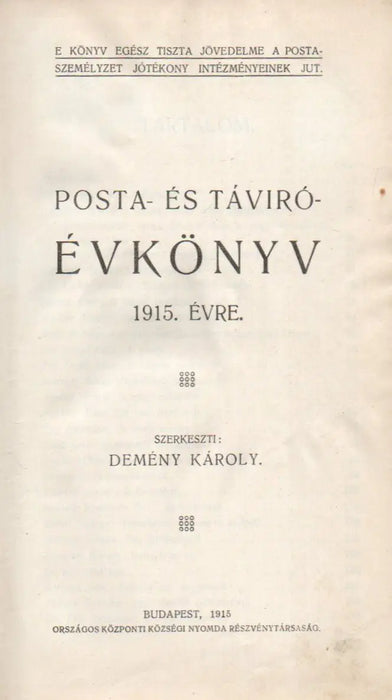 Posta - és távíró évkönyv 1915. évre - Oskola Antikvárium