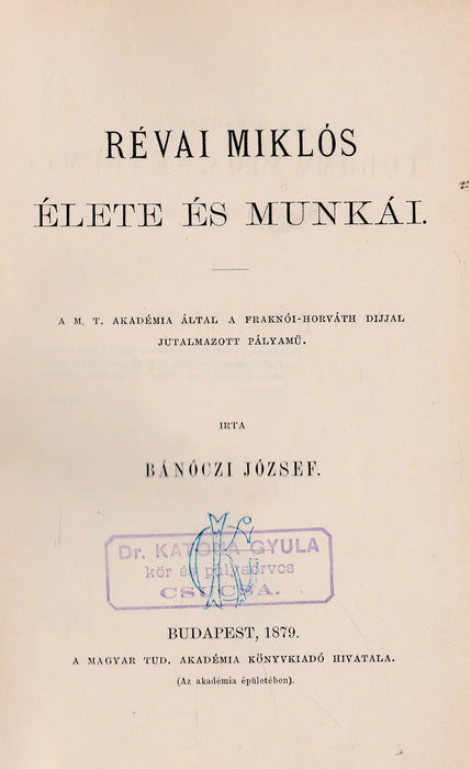 Révai Miklós élete és munkái - Oskola Antikvárium