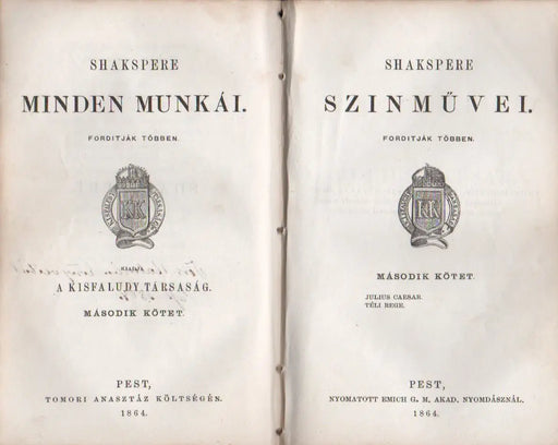 Shakspere színművei 1 - 2. - Oskola Antikvárium