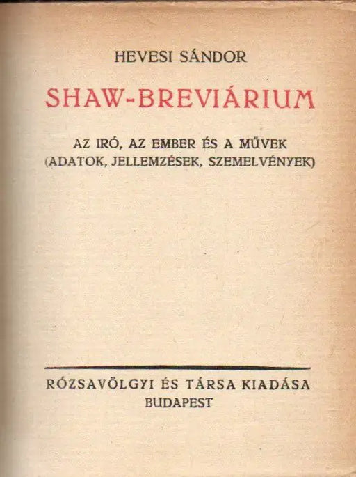 Shaw - breviárium - Oskola Antikvárium
