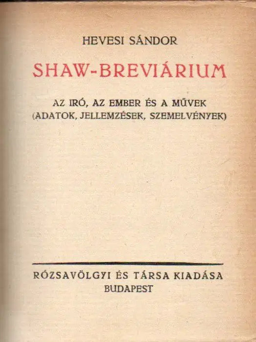 Shaw - breviárium - Oskola Antikvárium