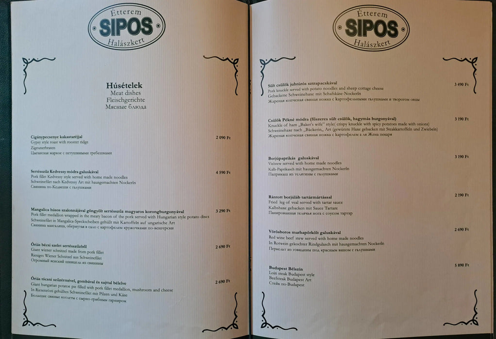 Sipos Halászkert Étterem étlapja - Oskola Antikvárium