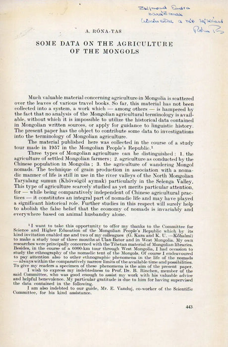 Some Data to the Agriculture of the Mongols - Oskola Antikvárium