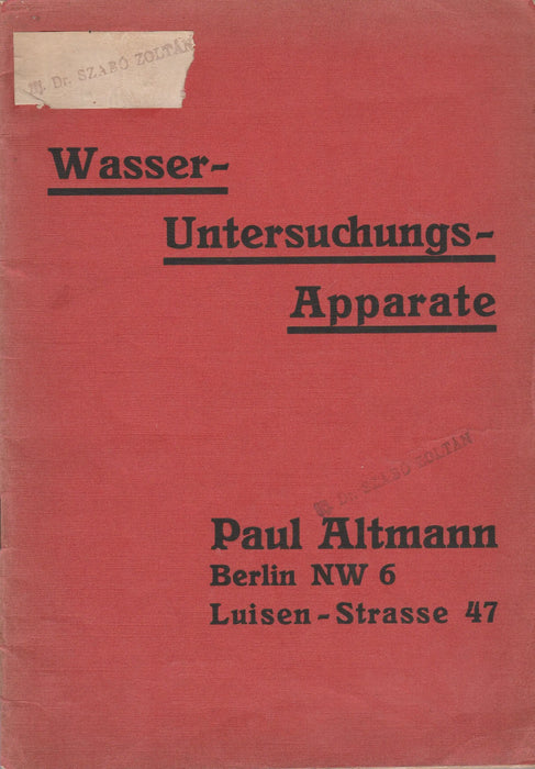 Spezial - Fabrik für Wasseruntersuchungs - Apparate - Oskola Antikvárium