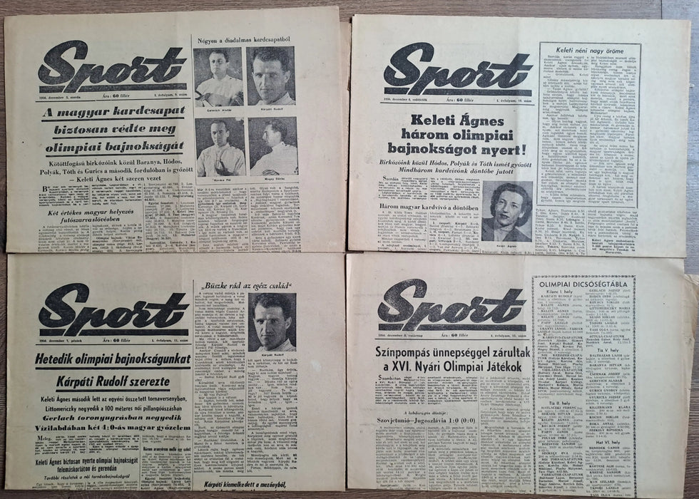 Sport újság I. évfolyam 9 - 12. szám 1956. december 5 - 8. - Keleti Ágnes olimpiai sikerei - Oskola Antikvárium