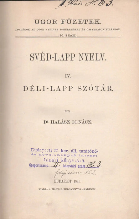 Svéd - lapp nyelv IV. Déli - lapp szótár - Oskola Antikvárium