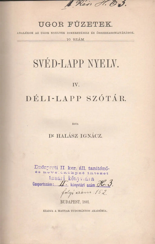 Svéd - lapp nyelv IV. Déli - lapp szótár - Oskola Antikvárium