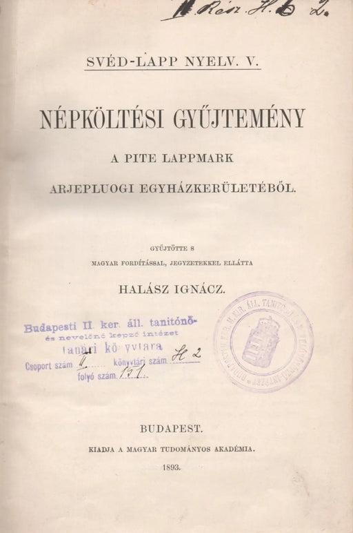 Svéd - lapp nyelv V. Népköltési gyűjtemény - Oskola Antikvárium