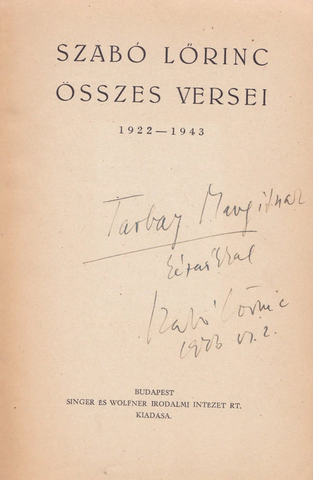 Szabó Lőrinc összes versei - Oskola Antikvárium