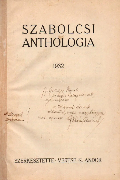 Szabolcsi anthologia 1932 - Oskola Antikvárium