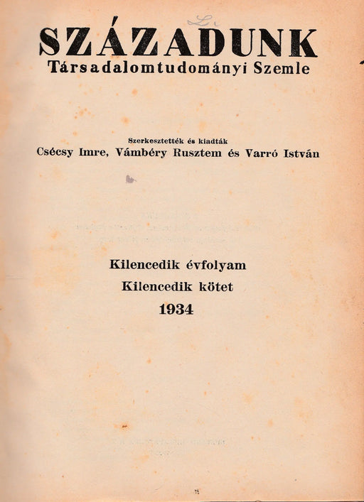 Századunk 1934. IX. évfolyam 9. kötet - Oskola Antikvárium
