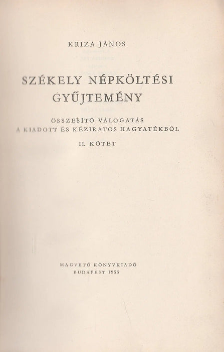 Székely népköltési gyűjtemény II. - Oskola Antikvárium