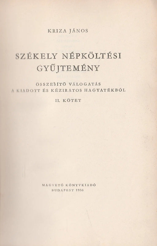 Székely népköltési gyűjtemény II. - Oskola Antikvárium