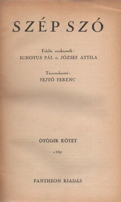 Szép Szó IV - V. 1937 - Oskola Antikvárium