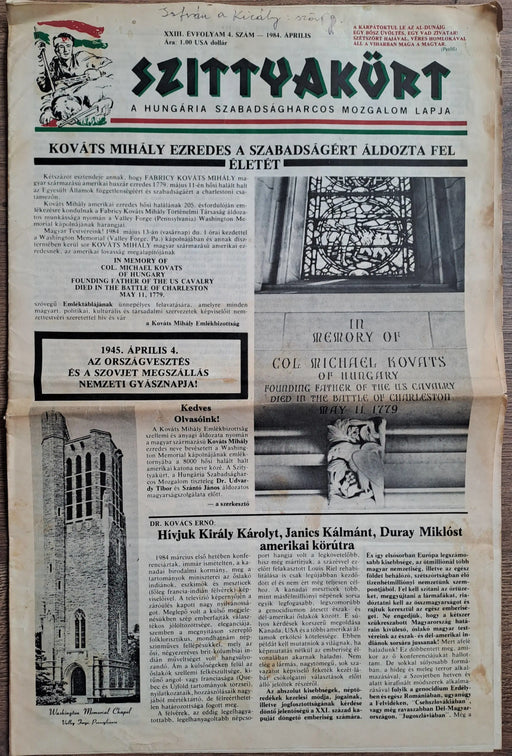 Szittyakürt XXIII. évfolyam 4. szám 1984. április - Oskola Antikvárium