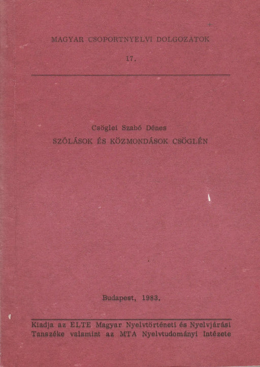 Szólások és közmondások Csöglén - Oskola Antikvárium