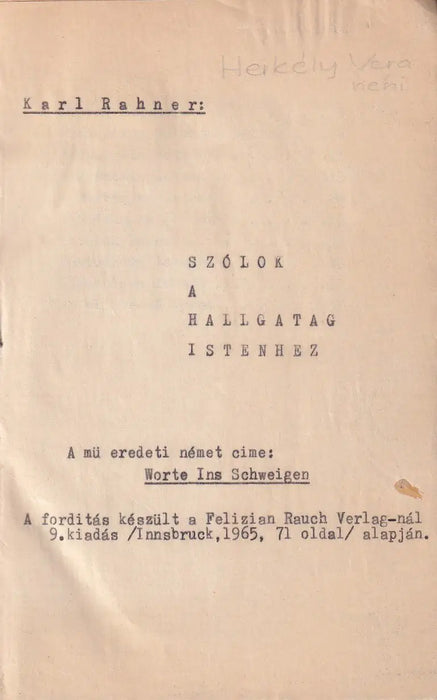 Szólok a hallgatag istenhez - Oskola Antikvárium