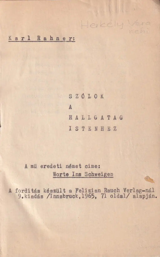 Szólok a hallgatag istenhez - Oskola Antikvárium