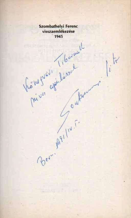 Szombathelyi Ferenc visszaemlékezése 1945 - Oskola Antikvárium