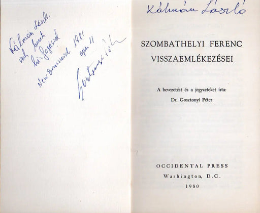 Szombathelyi Ferenc visszaemlékezései - Oskola Antikvárium