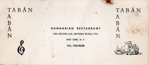 Tabán Hungarian Restaurant - Piano - Bár, New York - Horváth Jenő válogatott szerzeményei - Oskola Antikvárium