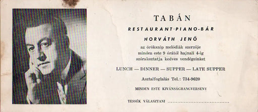 Tabán Hungarian Restaurant - Piano - Bár, New York - Horváth Jenő válogatott szerzeményei - Oskola Antikvárium