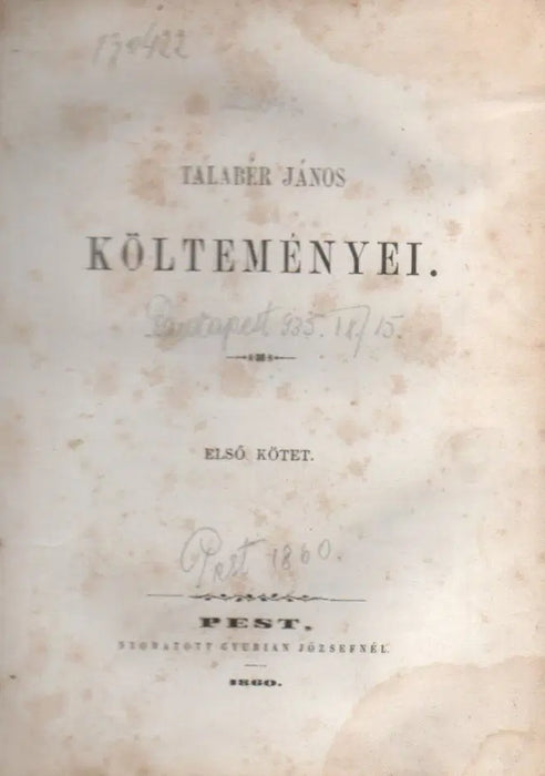 Talabér János költeményei I. - Oskola Antikvárium