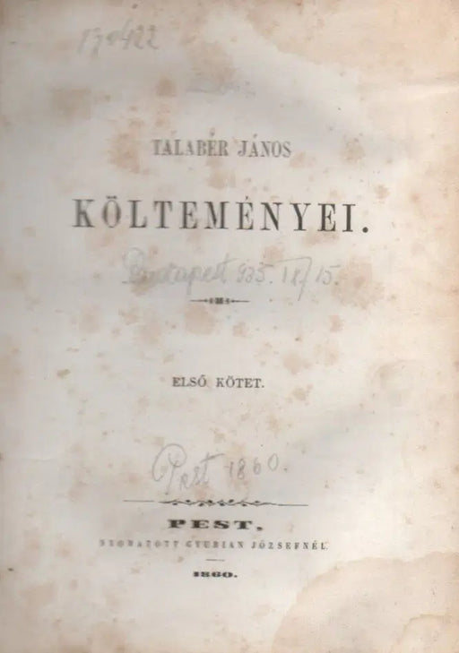 Talabér János költeményei I. - Oskola Antikvárium