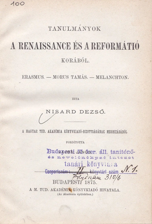 Tanulmányok a renaissance és a reformátió korából - Oskola Antikvárium